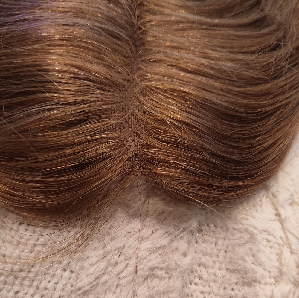 S-noilite 10" Human Hair Topper Clip In 6Y Golden Brown Volumizer Wig Ret $90